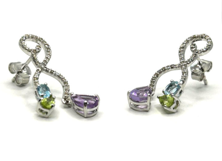 4.37ct Amethyst, Peridot, Aquamarine & Diamond Drop Necklace/ Earrings Set