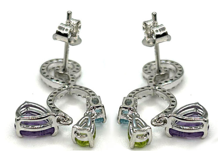 4.37ct Amethyst, Peridot, Aquamarine & Diamond Drop Necklace/ Earrings Set