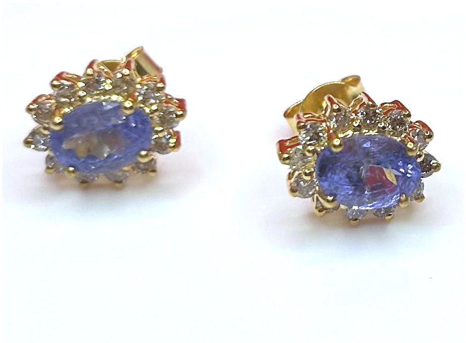 2.50ct Tanzanite & Diamond Earrings in 14K Yellow Gold