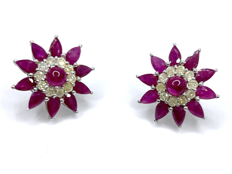 13.44ct Ruby & Diamond Necklace, Ring & Earrings Set in 18K White Gold