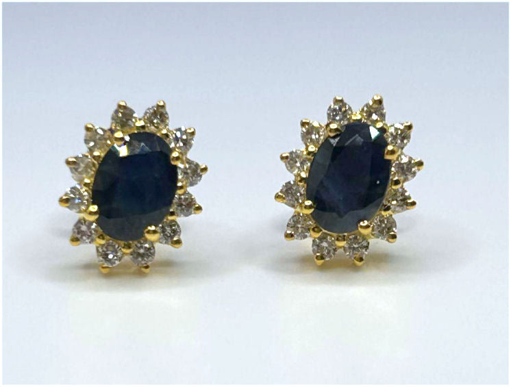 2.50ct Sapphire & Diamond Earrings in 14K Yellow Gold
