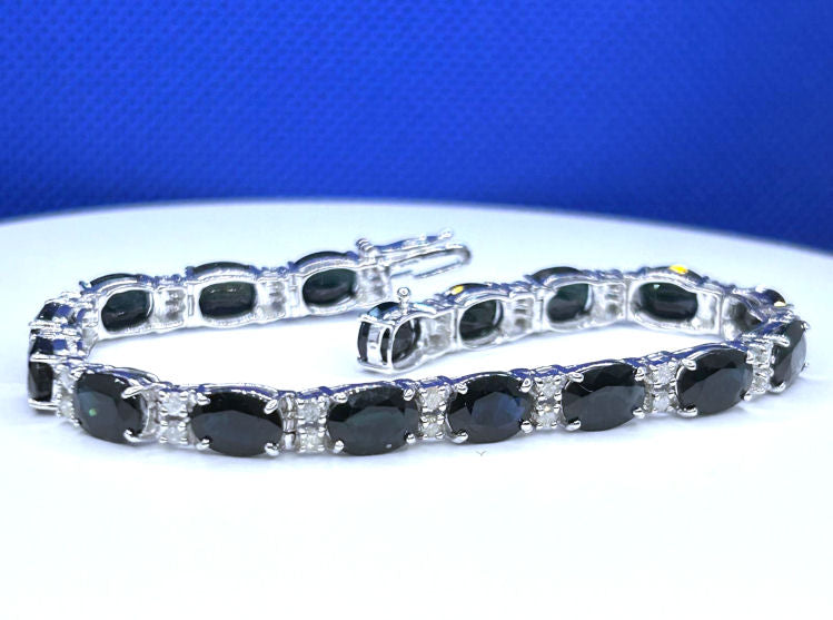 23.05ct Sapphire & Diamond Bracelet in 12K White Gold