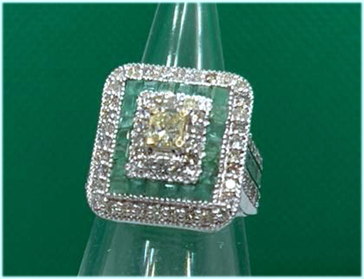 2.96ctw Diamond and Emerald Set in 18K White Gold Ring