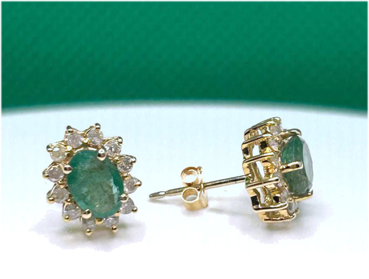 2.50ct Emerald & Diamond Earrings in 14K Yellow Gold