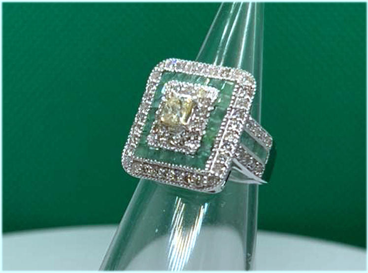 2.96ctw Diamond and Emerald Set in 18K White Gold Ring