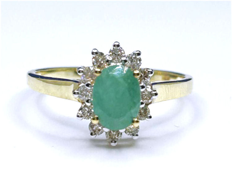 1.14ct Emerald & Diamond Ring in 14K Yellow Gold