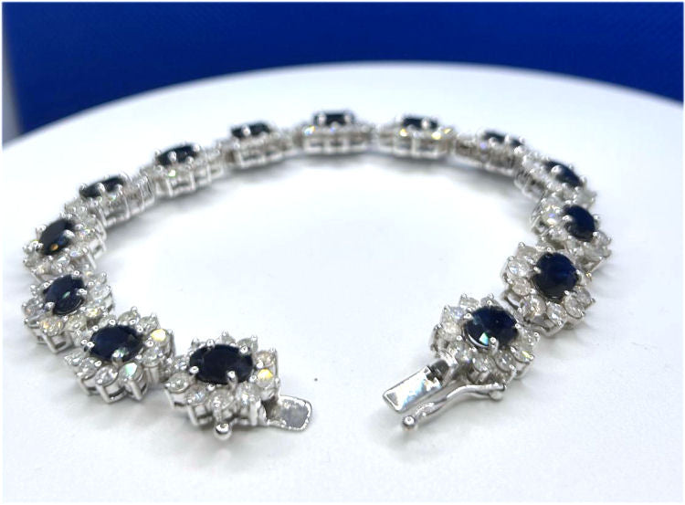 20.90ct Sapphire & Diamond Bracelet in 14K White Gold