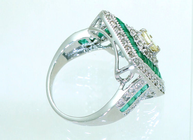 2.96ctw Diamond and Emerald Set in 18K White Gold Ring