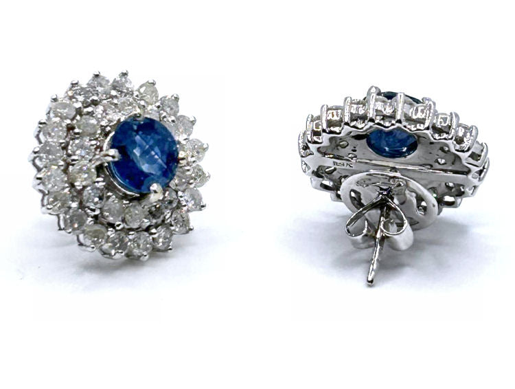 5.98ct Ceylon Sapphire & Diamond Earrings in 12K White Gold