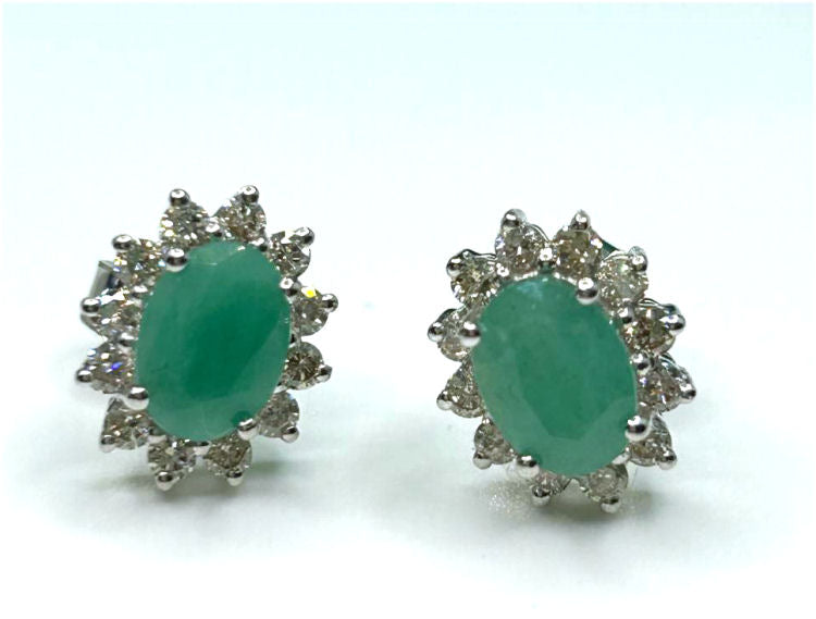 2.50ct Emerald & Diamond Earrings in 14K White Gold