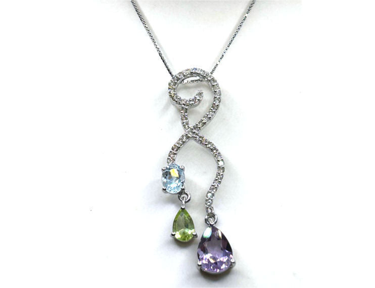 4.37ct Amethyst, Peridot, Aquamarine & Diamond Drop Necklace/ Earrings Set