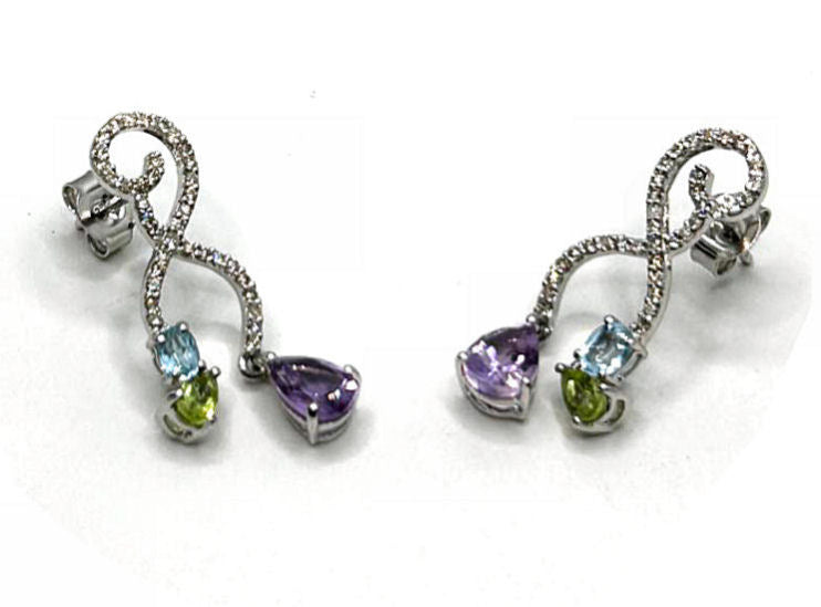 4.37ct Amethyst, Peridot, Aquamarine & Diamond Drop Necklace/ Earrings Set