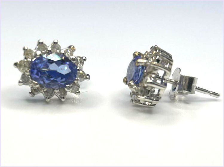 2.50ct Tanzanite & Diamond Earrings in 14K White Gold