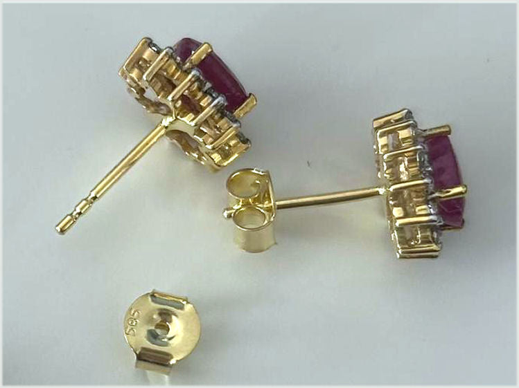 2.50ct Ruby & Diamond Earrings in 14K Yellow Gold