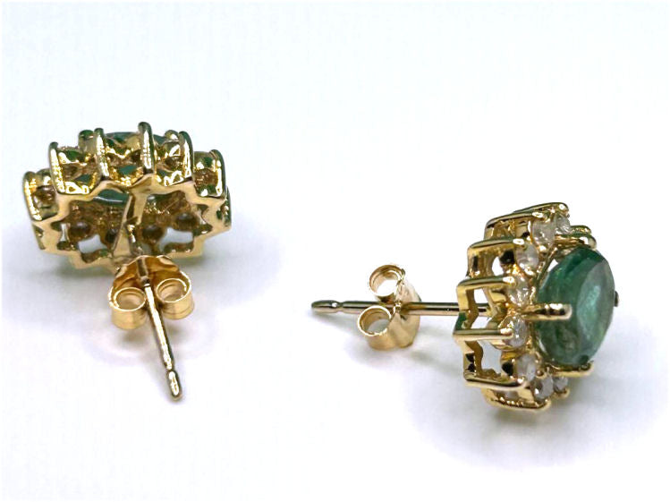 2.50ct Emerald & Diamond Earrings in 14K Yellow Gold