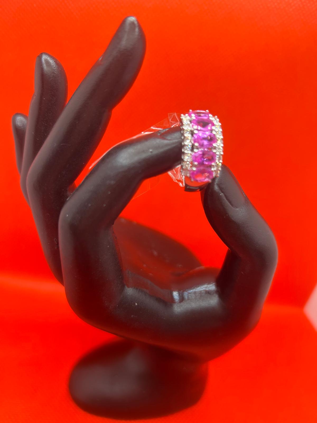 2.95ctw Diamond and Pink Sapphire Set in 18K White Gold Ring