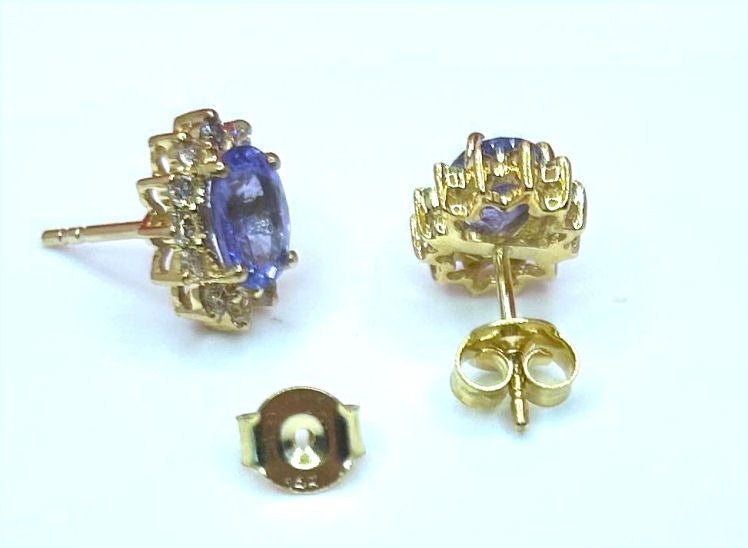 2.50ct Tanzanite & Diamond Earrings in 14K Yellow Gold