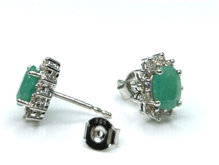 2.50ct Emerald & Diamond Earrings in 14K White Gold
