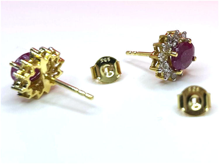 2.50ct Ruby & Diamond Earrings in 14K Yellow Gold