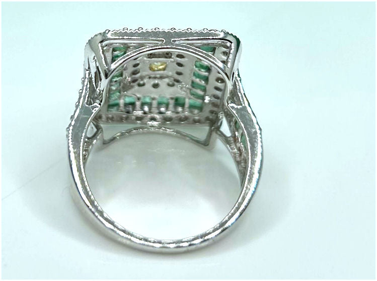 2.96ctw Diamond and Emerald Set in 18K White Gold Ring