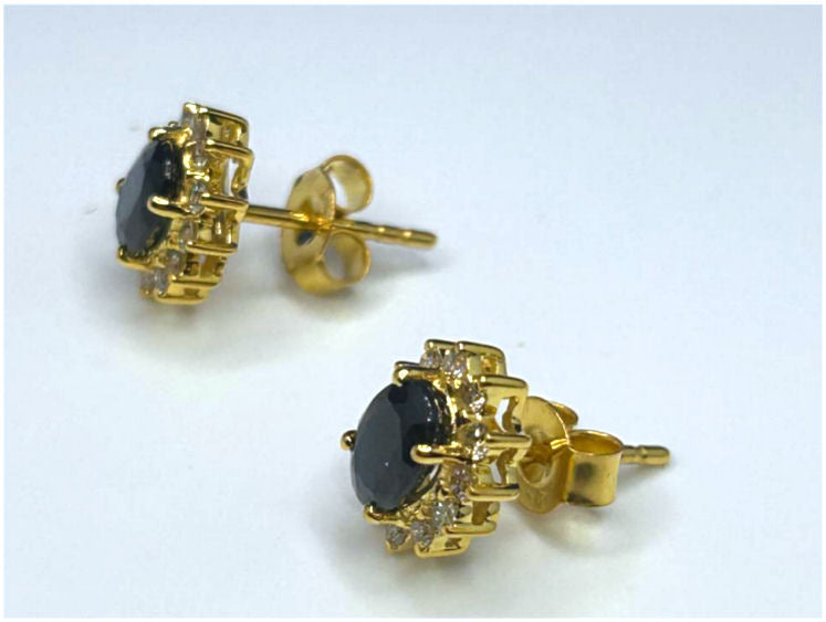 2.50ct Sapphire & Diamond Earrings in 14K Yellow Gold
