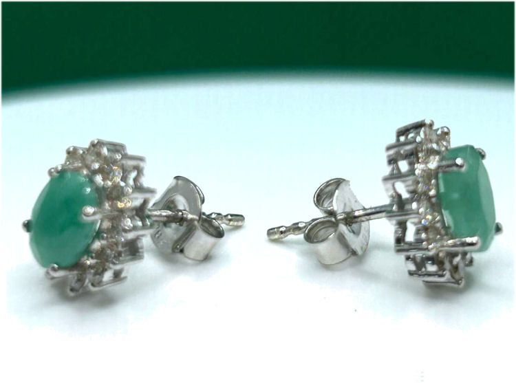 2.50ct Emerald & Diamond Earrings in 14K White Gold
