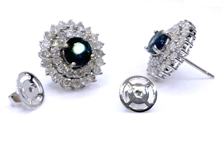 5.98ct Ceylon Sapphire & Diamond Earrings in 12K White Gold