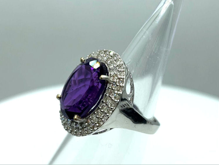 10.55ctw Diamond and Amethyst Set in 18K White Gold Ring