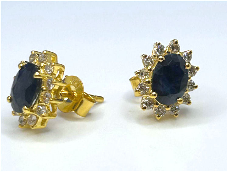 2.50ct Sapphire & Diamond Earrings in 14K Yellow Gold