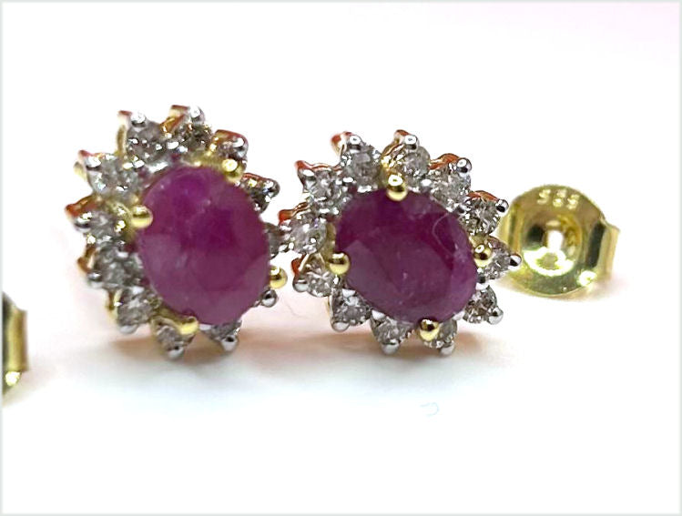 2.50ct Ruby & Diamond Earrings in 14K Yellow Gold