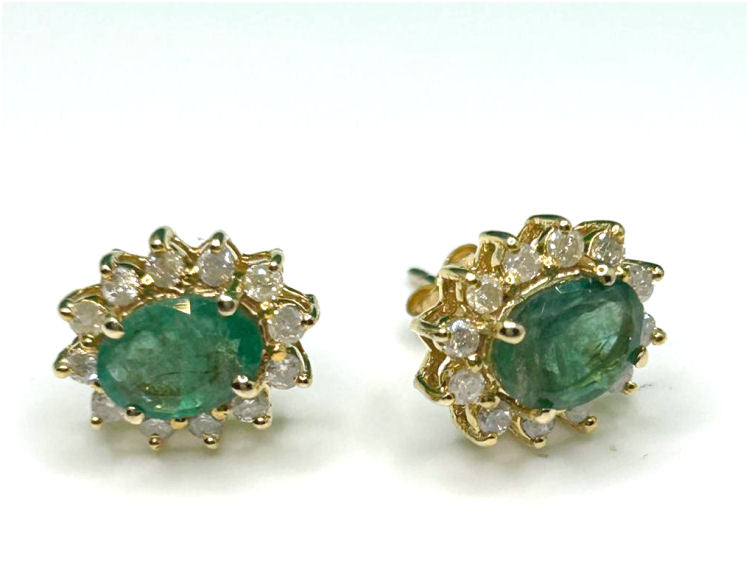 2.50ct Emerald & Diamond Earrings in 14K Yellow Gold