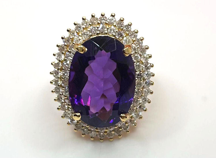 13.36ctw Diamond and Amethyst Set in 18K Yellow Gold Ring