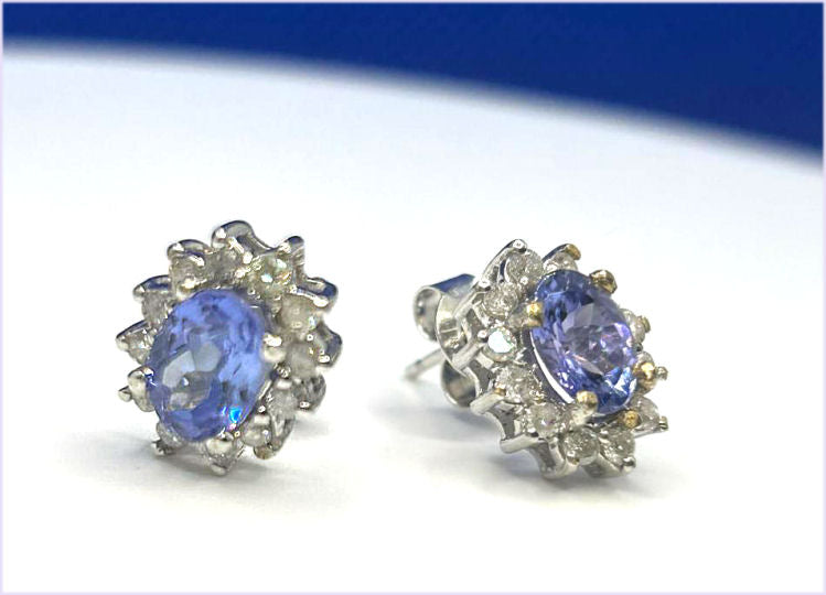2.50ct Tanzanite & Diamond Earrings in 14K White Gold