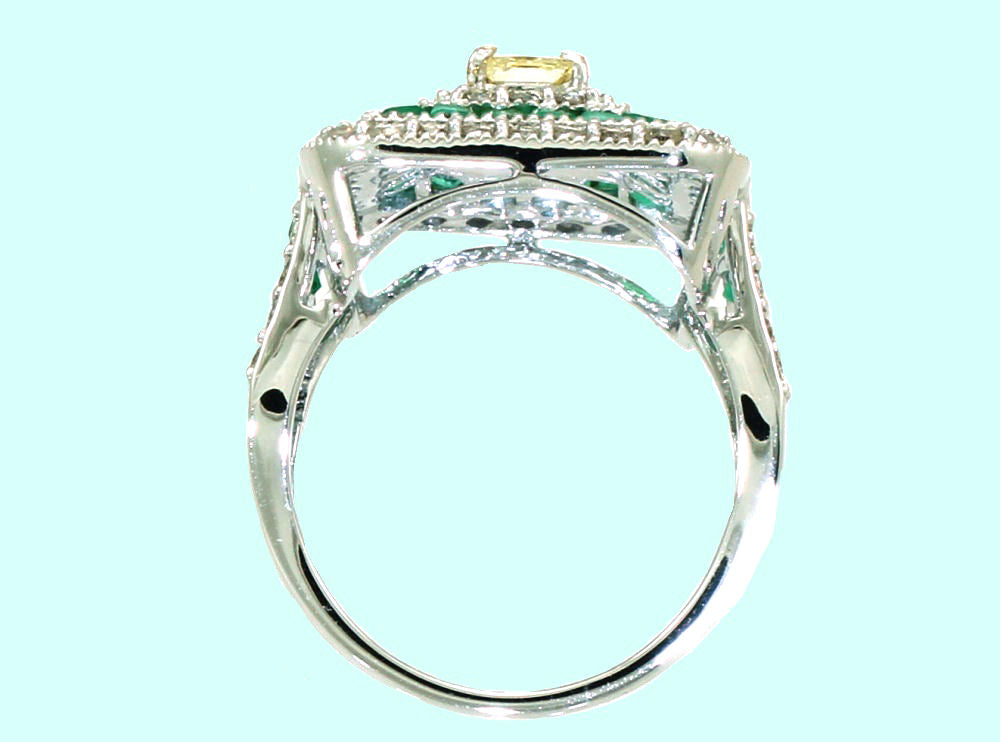 2.96ctw Diamond and Emerald Set in 18K White Gold Ring