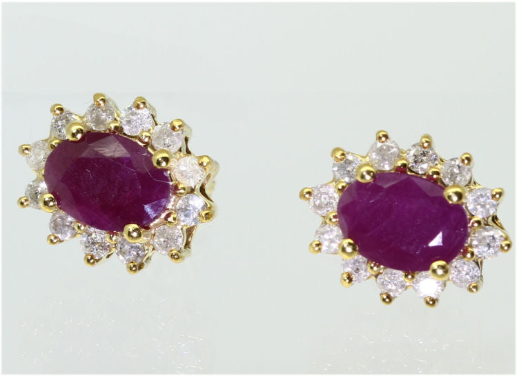 2.50ct Ruby & Diamond Earrings in 14K Yellow Gold