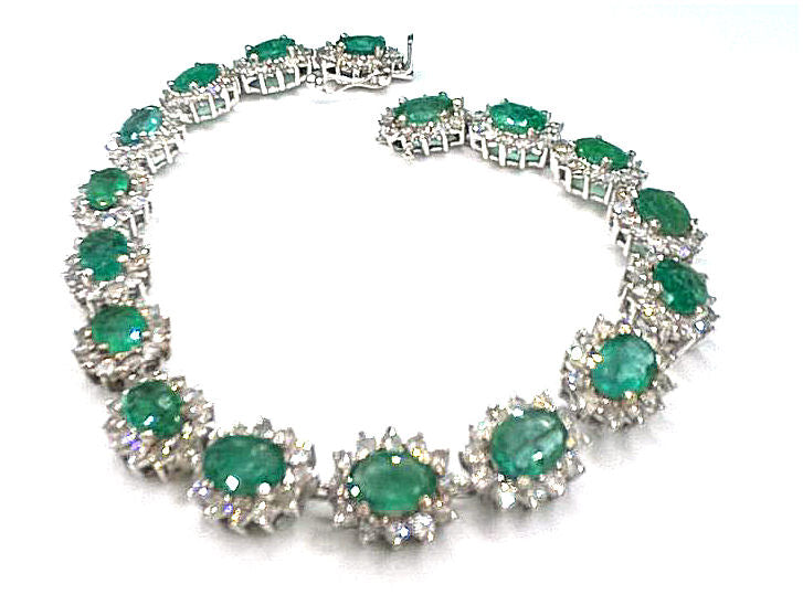 20.09ct Emerald & Diamond Bracelet in 14K White Gold
