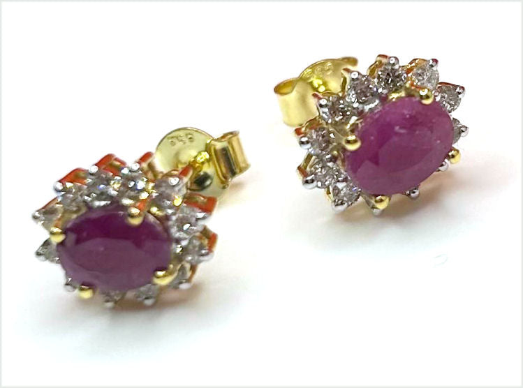 2.50ct Ruby & Diamond Earrings in 14K Yellow Gold