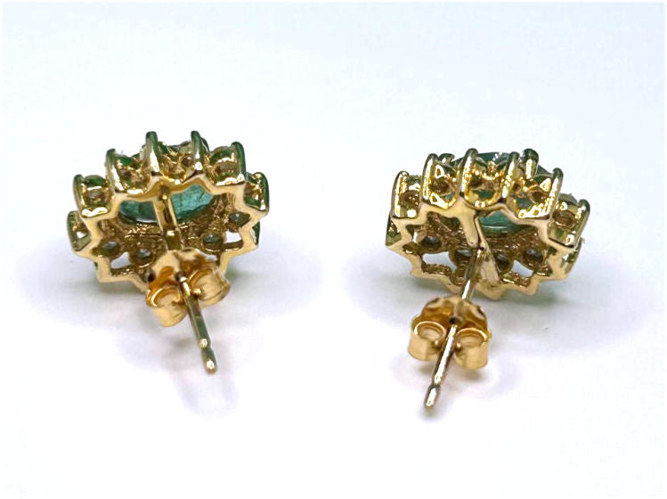 2.50ct Emerald & Diamond Earrings in 14K Yellow Gold