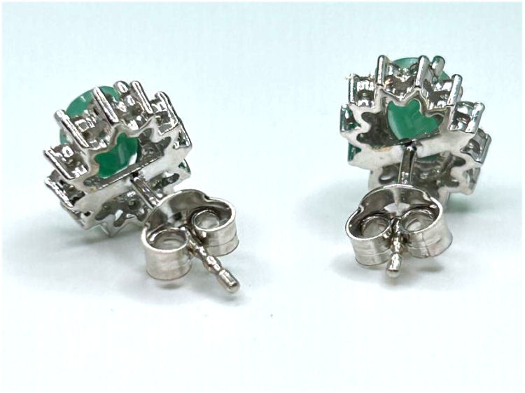 2.50ct Emerald & Diamond Earrings in 14K White Gold