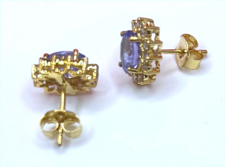 2.50ct Tanzanite & Diamond Earrings in 14K Yellow Gold