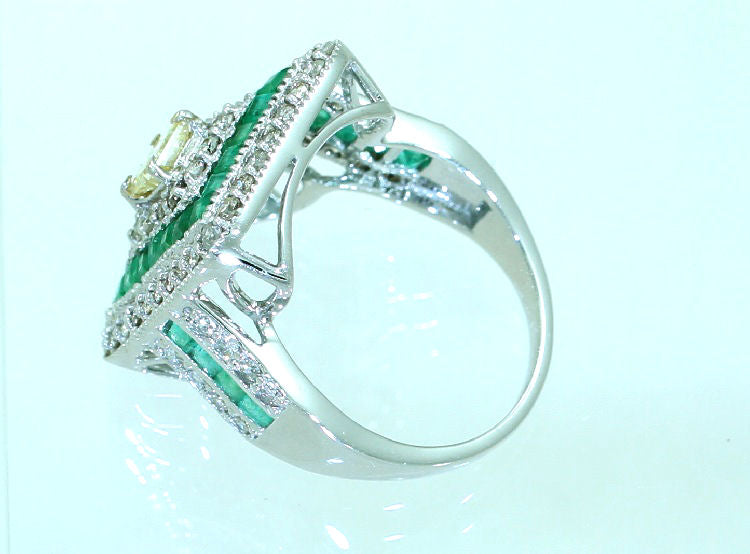 2.96ctw Diamond and Emerald Set in 18K White Gold Ring