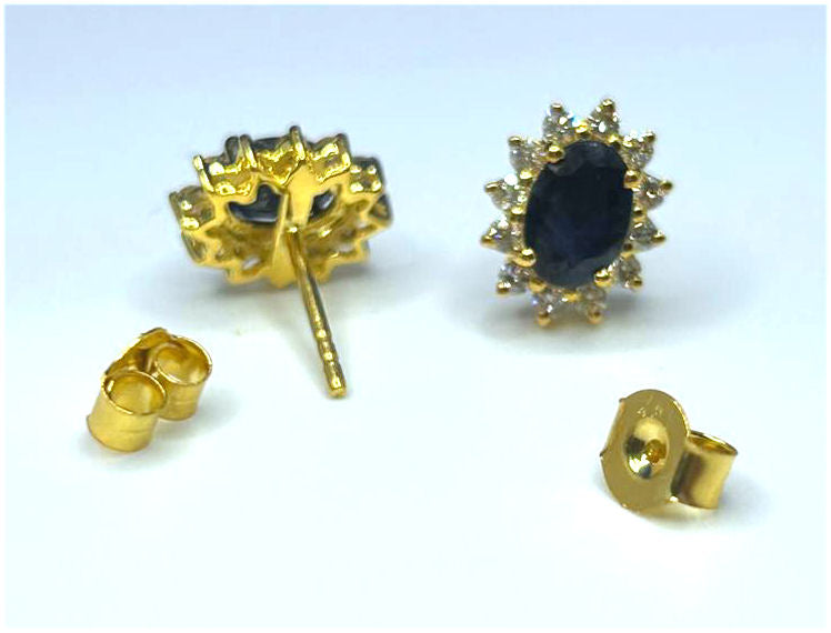 2.50ct Sapphire & Diamond Earrings in 14K Yellow Gold