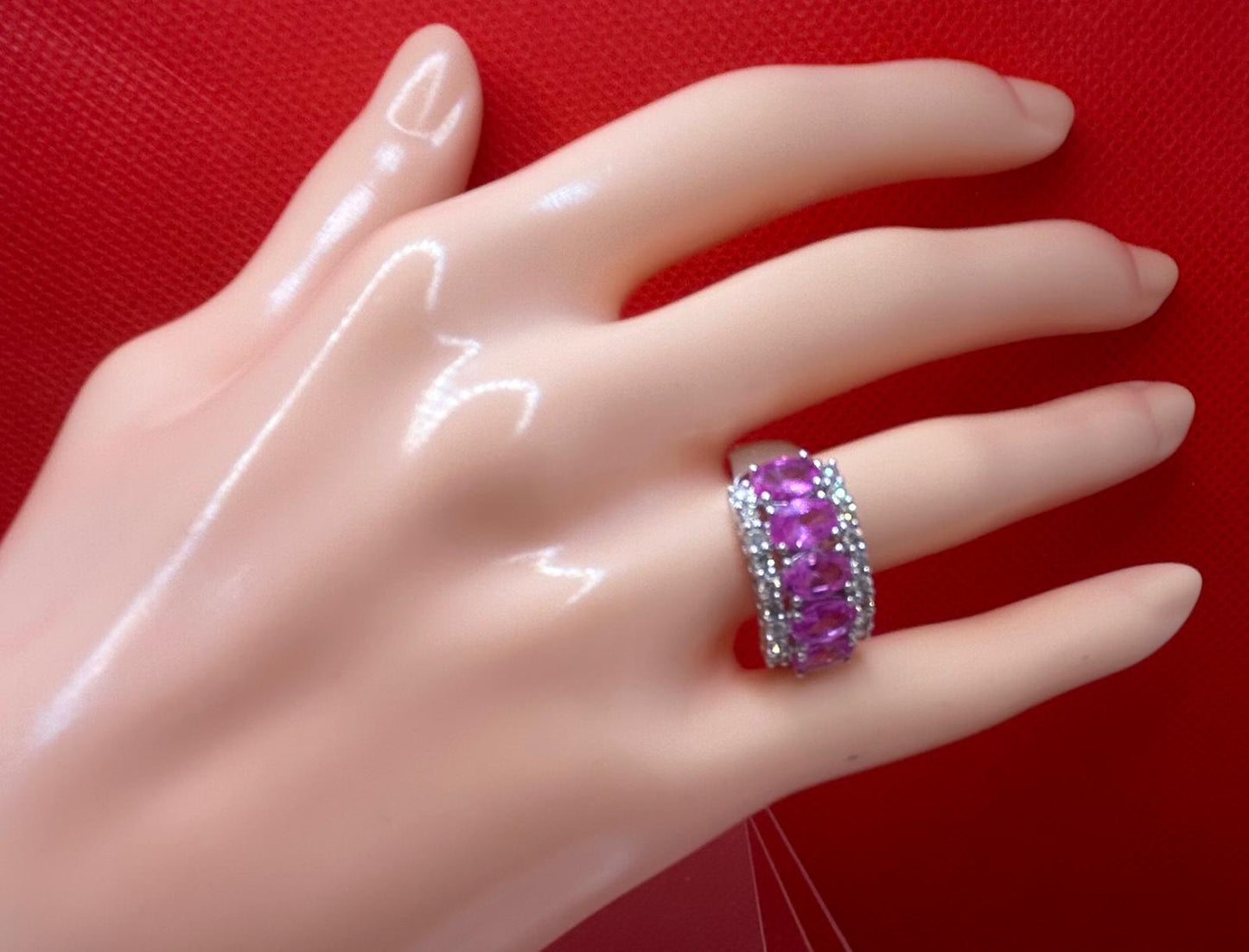 2.95ctw Diamond and Pink Sapphire Set in 18K White Gold Ring
