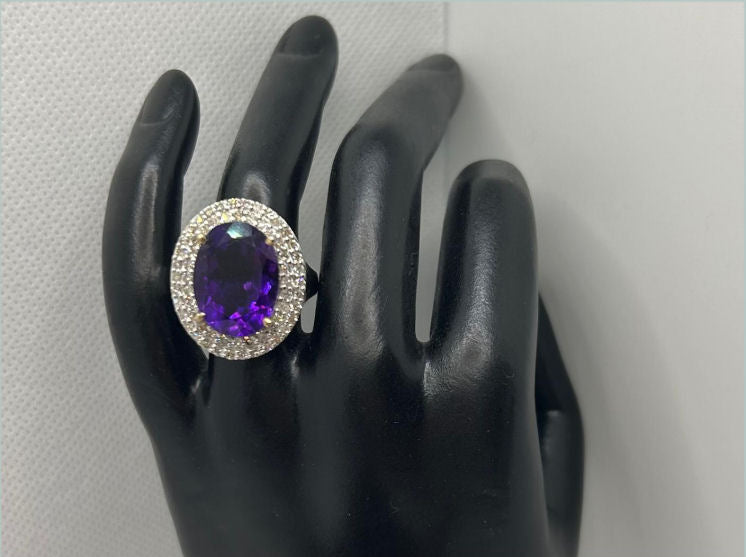 10.55ctw Diamond and Amethyst Set in 18K White Gold Ring