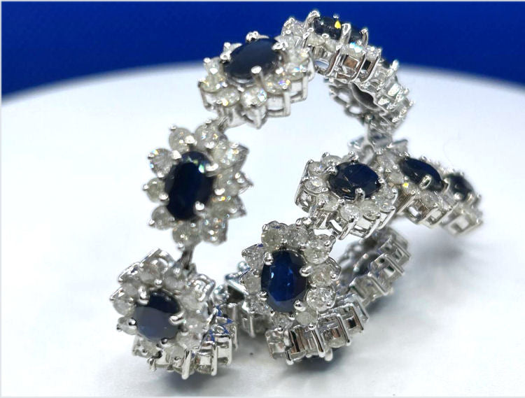 20.90ct Sapphire & Diamond Bracelet in 14K White Gold