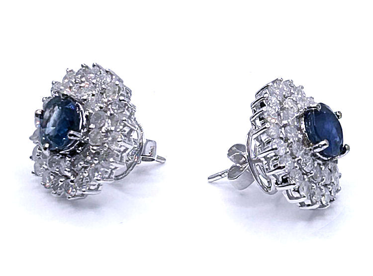 5.98ct Ceylon Sapphire & Diamond Earrings in 12K White Gold