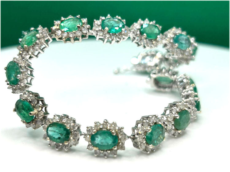 20.09ct Emerald & Diamond Bracelet in 14K White Gold