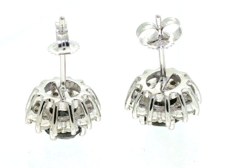 2.00ct Black & White Diamond Earrings in 14K White Gold