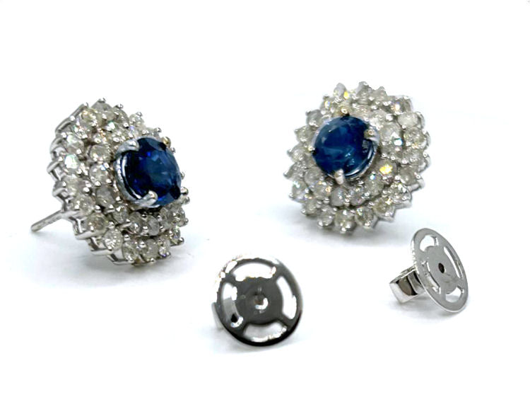 5.98ct Ceylon Sapphire & Diamond Earrings in 12K White Gold
