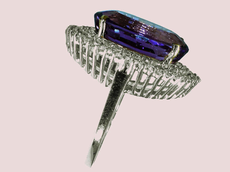 10.55ctw Diamond and Amethyst Set in 18K White Gold Ring